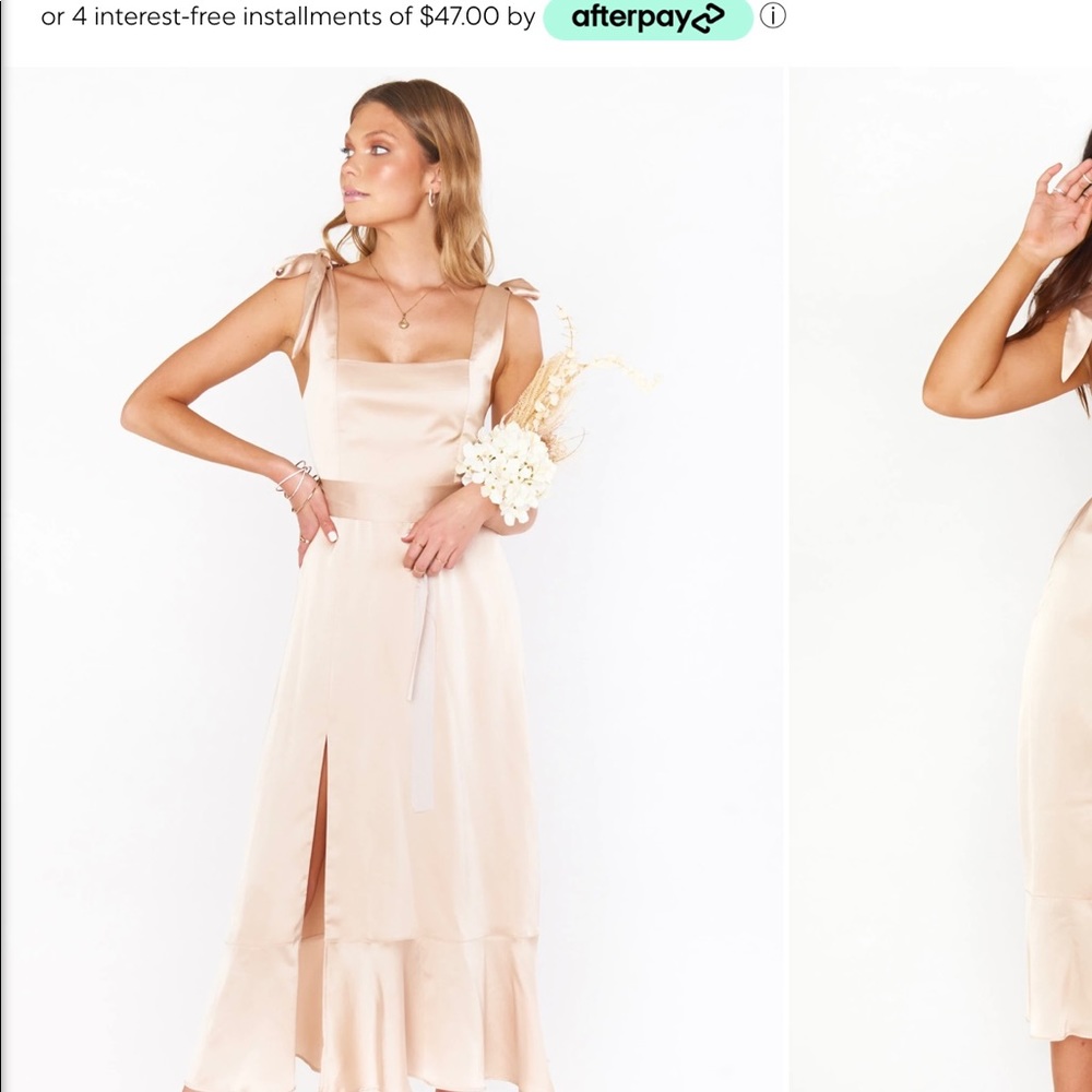 Show me your mumu bridesmaid dress. Worn once. Champagne Satin!